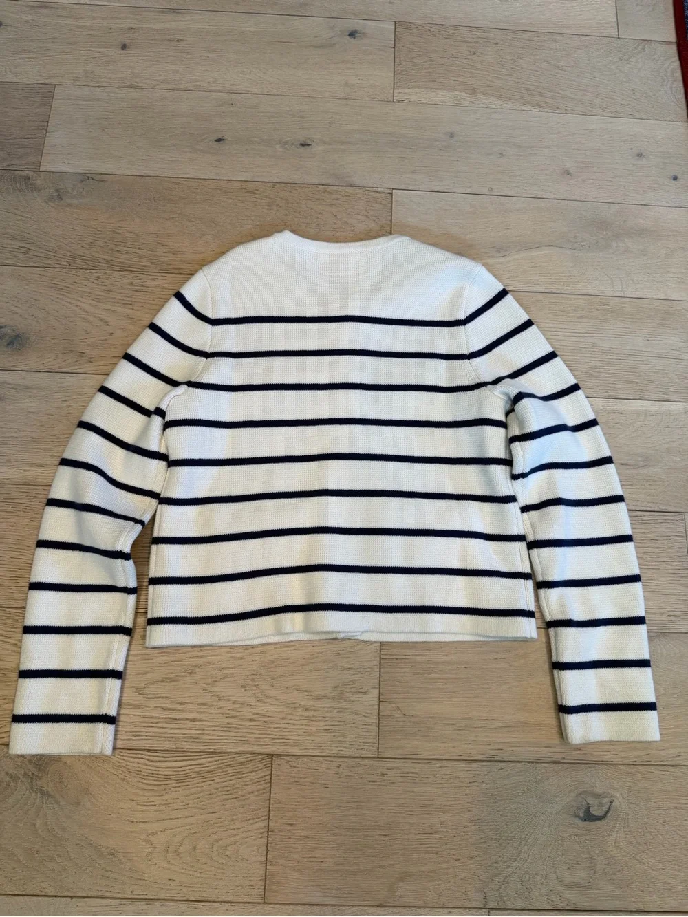 Crewcuts White and Navy Striped Knit Button Jacket with Gold Buttons